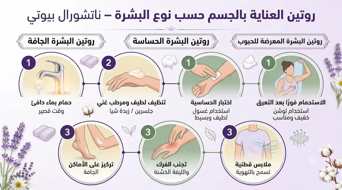 روتين العناية بالجسم حسب نوع البشرة