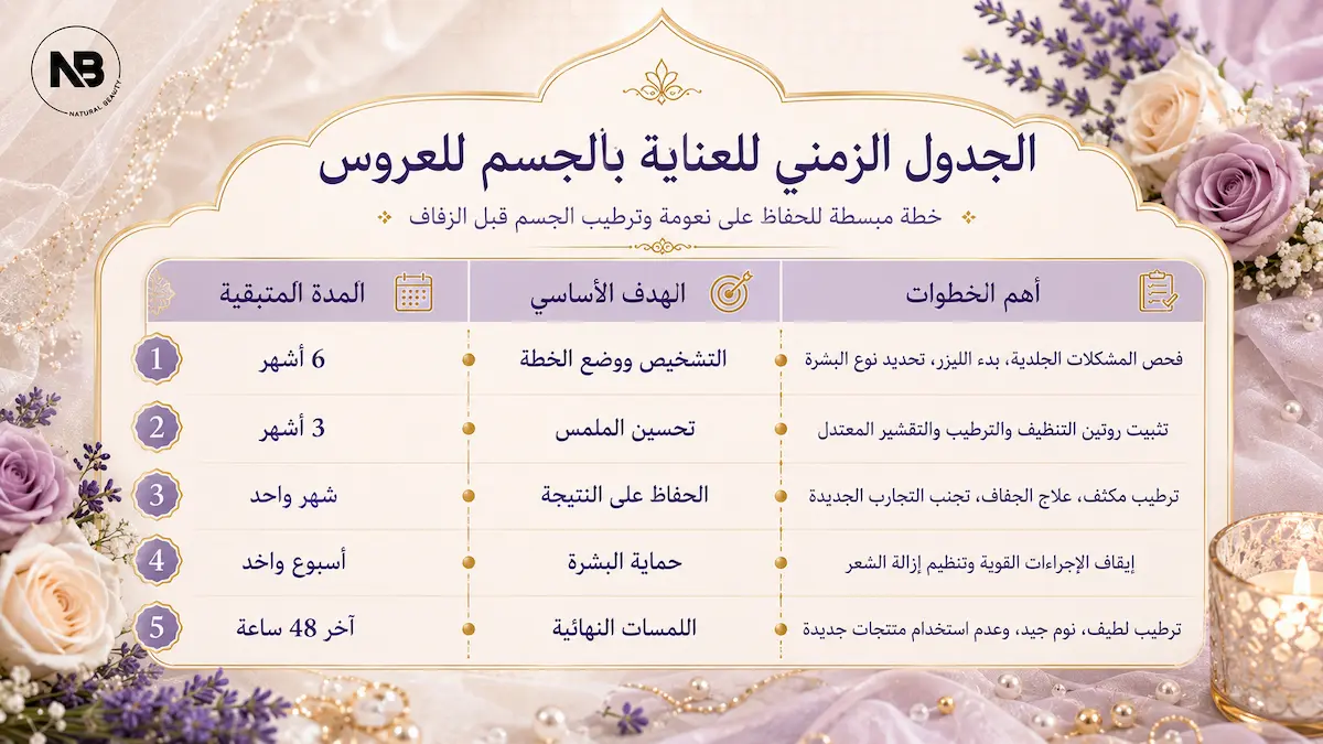جدول روتين العناية بالجسم للعروس
