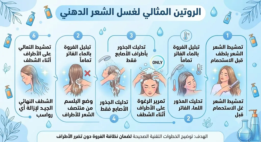 طريقة غسل الشعر الدهني