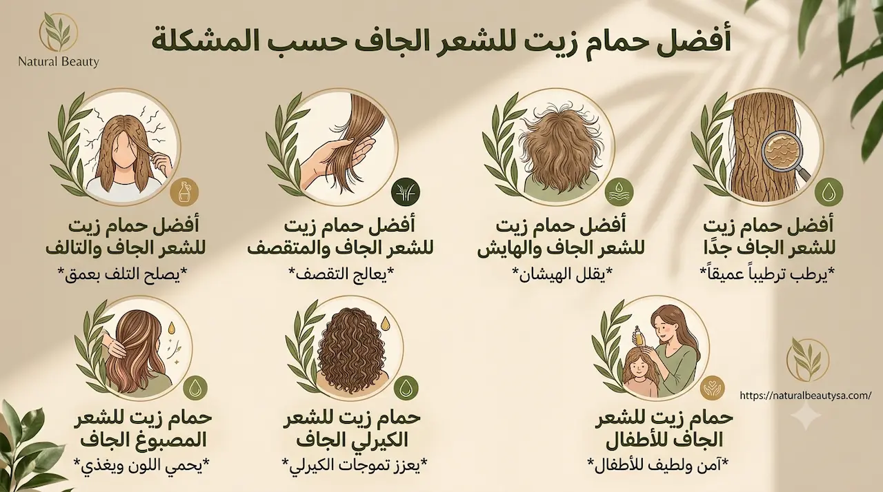 أفضل حمام زيت للشعر الجاف حسب المشكلة
